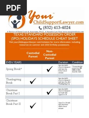 Texas Standard Possession Order Holidays Chart Child Custody Childhood 3707 Cypress Creek Parkway Suite 400.