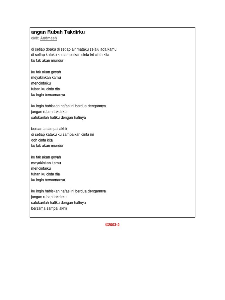 Tuhan ku cinta dia em bm berikanlah aku hidup c g takkan ku sakiti dia a d b hukum. Lirik Lagu Tuhan Kucinta Dia Kuingin Bersamanya