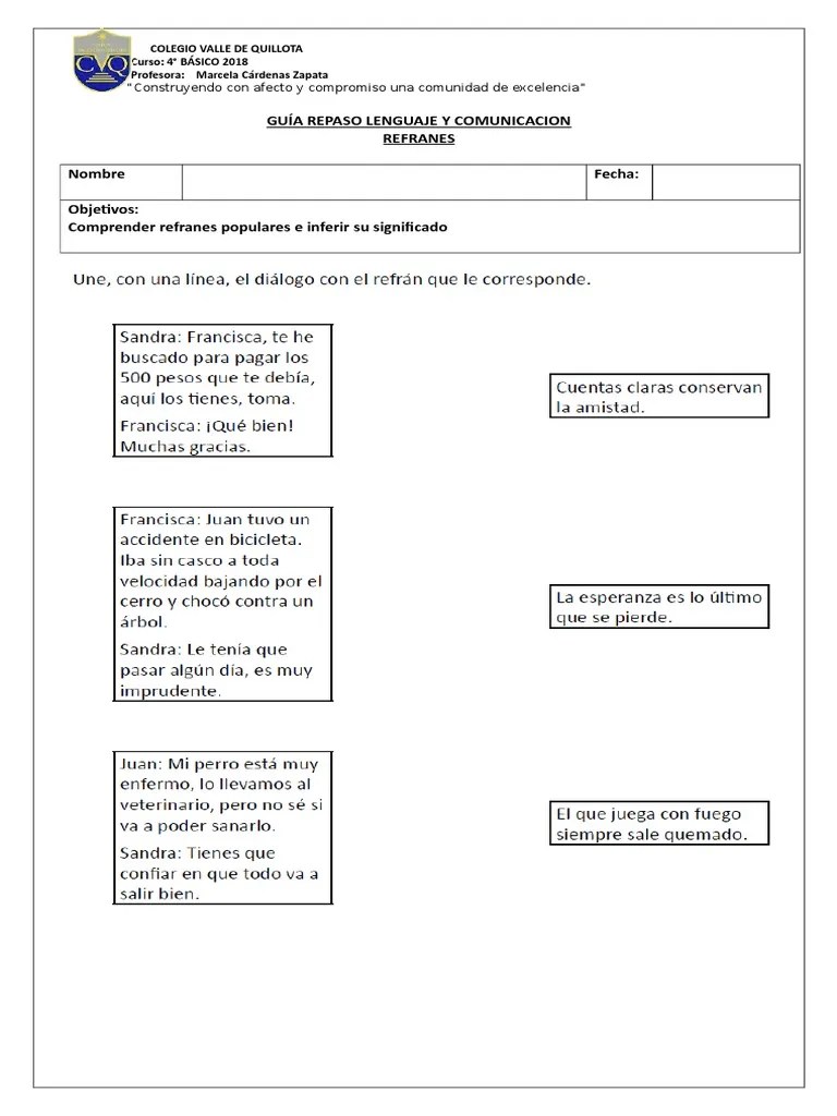 GUIA DE LENGUAJE Refranes | PDF