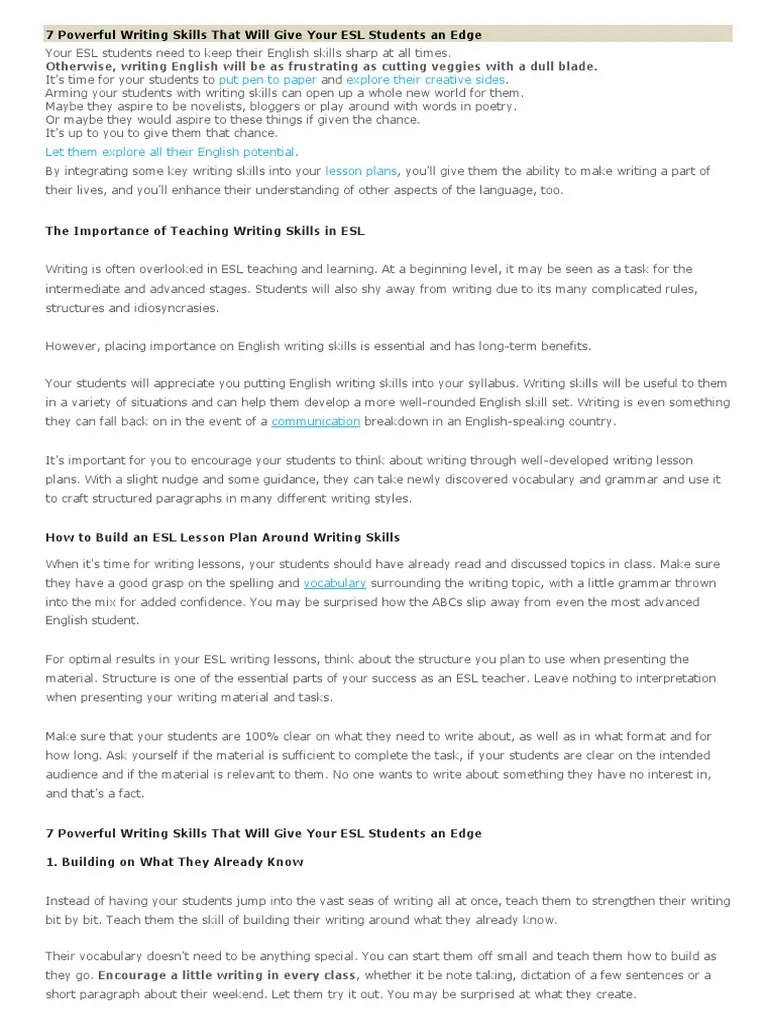 7 Powerful Writing Skills That Will Give Your ESL Students An Edge ...