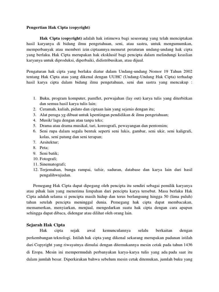 Hak cipta adalah hak eksklusif bagi pencipta atau penerima hak untuk mengumumkan atau memperbanyak ciptaannya atau memberikan izin untuk itu . Hak Cipta Pdf