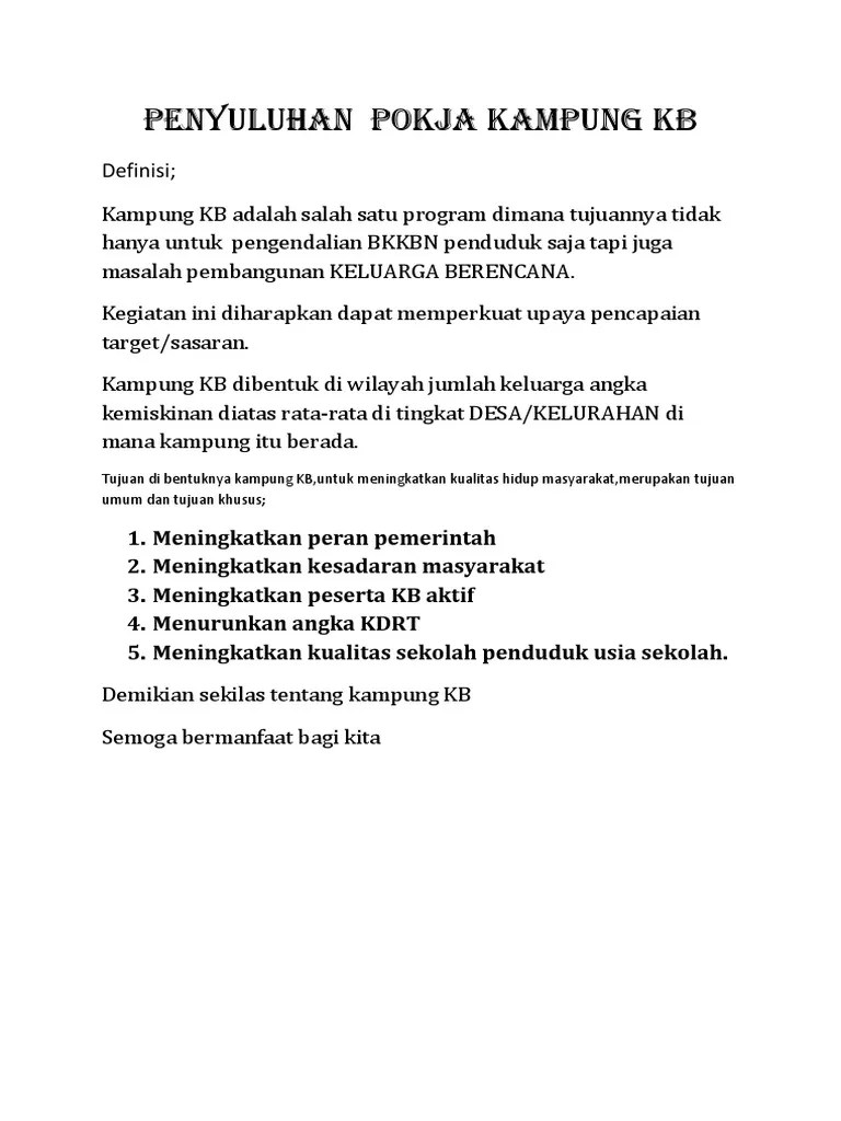 Penyuluhan Pokja Kampung KB | PDF