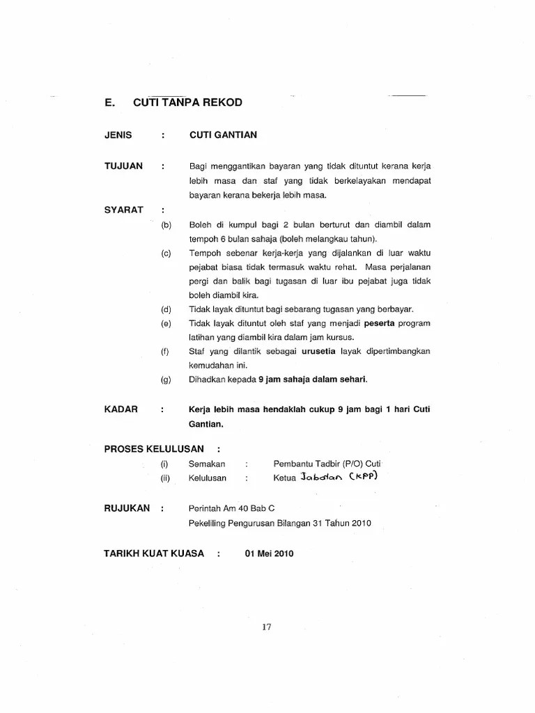 Diluluskan tidak diluluskan mengikut peraturan perintah am bab. Trainees2013: Pekeliling Cuti Tanpa Rekod Temuduga