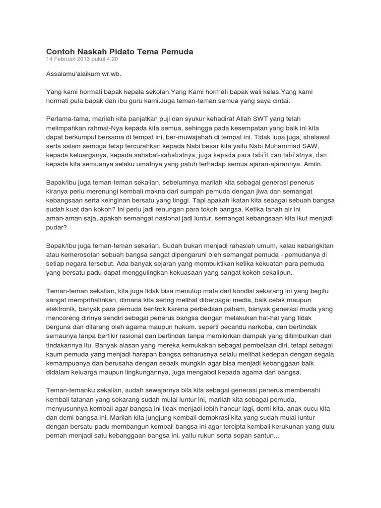 Naskah khustbah jumat dengan tema unjuk rasa di negara demokrasi. Contoh Naskah Pidato Tema Pemuda Pdf