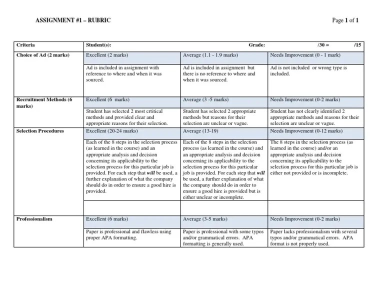 Assignment #1 - Rubric: Criteria Student(s) : Grade: Choice Of Ad (2 Marks) | PDF | Cognition ...