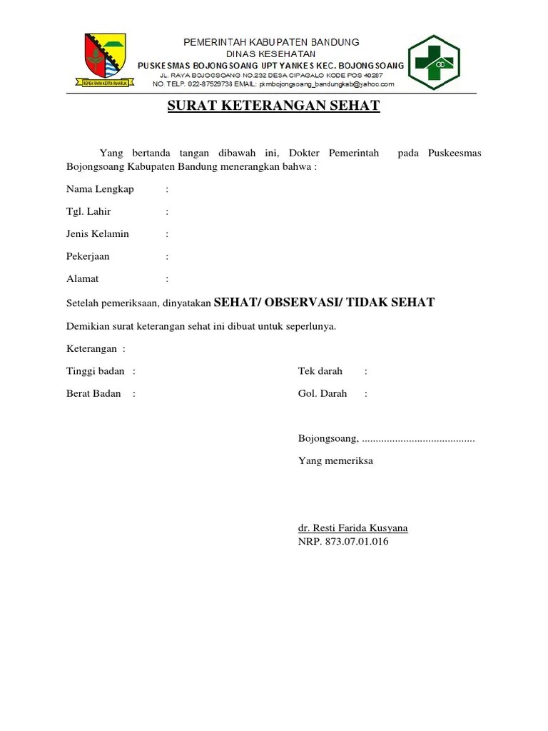 Contoh Surat Keterangan Sehat Puskesmas Surat Keterangan Sehat Format - Contoh Proker Dan Surat