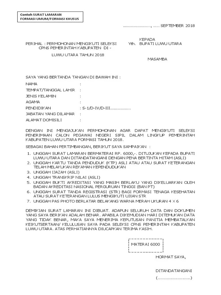 Sambil mengikuti perkembangan prosesi cpns, saya akan share informasi . Contoh Surat Lamaran Cpns 2018 Pdf