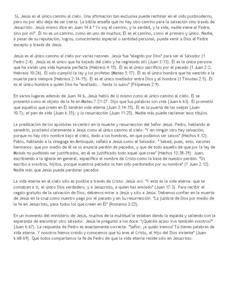 Jesus Es El Unico Camino Al Cielo Pdf Salvación La Resurrección