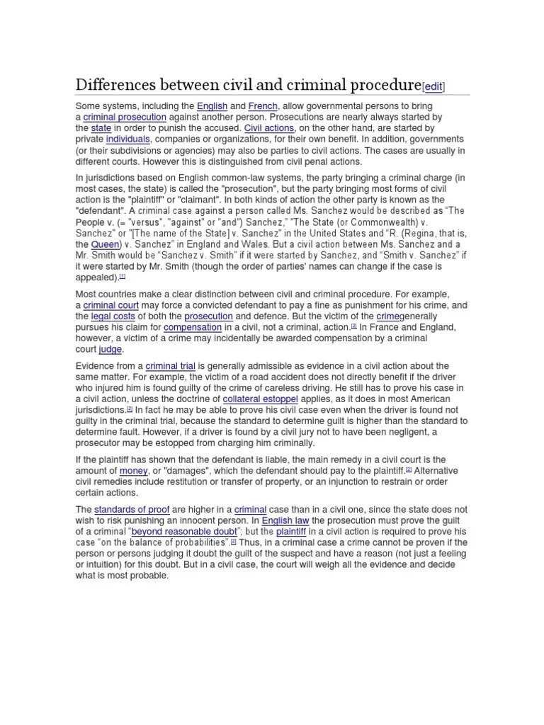 Differences between civil and criminal procedure