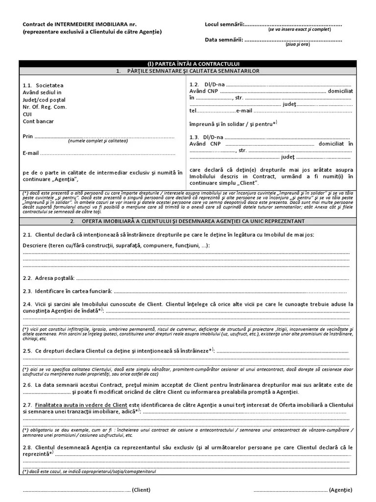 Diferente intre valoarea comisionului afisat in agentia imobiliara si cea inscrisa in contracte, respectiv valoarea afisata a comisionului era de 2%, . Contract Exclusiv Pdf
