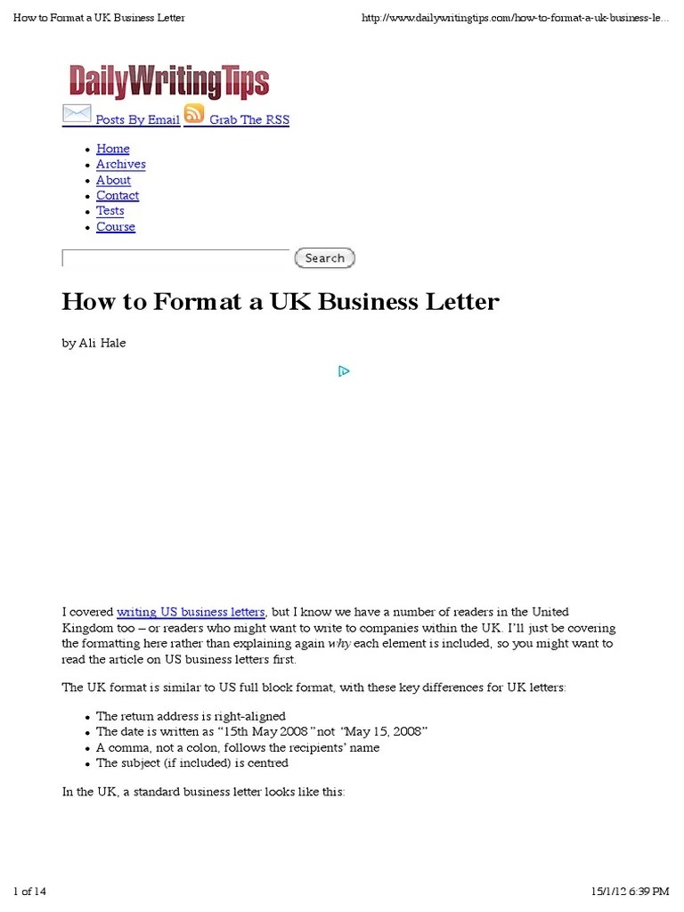 How To Format A Uk Business Letter Sir Paragraph