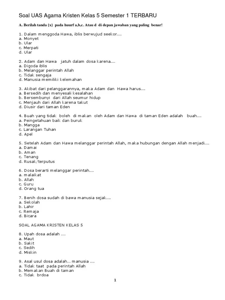 Rpp pendidikan agama kristen (pak) smp kelas viii 1. Soal 2 Uas Agama Kristen Kelas 5 Semester 1 Terbaru