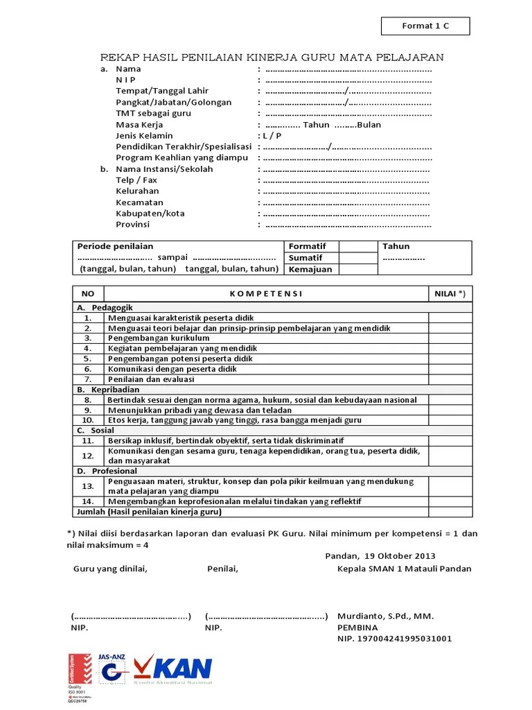 Lampiran aplikasi pkg dan pkks tahun 2020 dan pengisian laporan . Rekap Hasil Penilaian Kinerja Guru Mapel Pdf