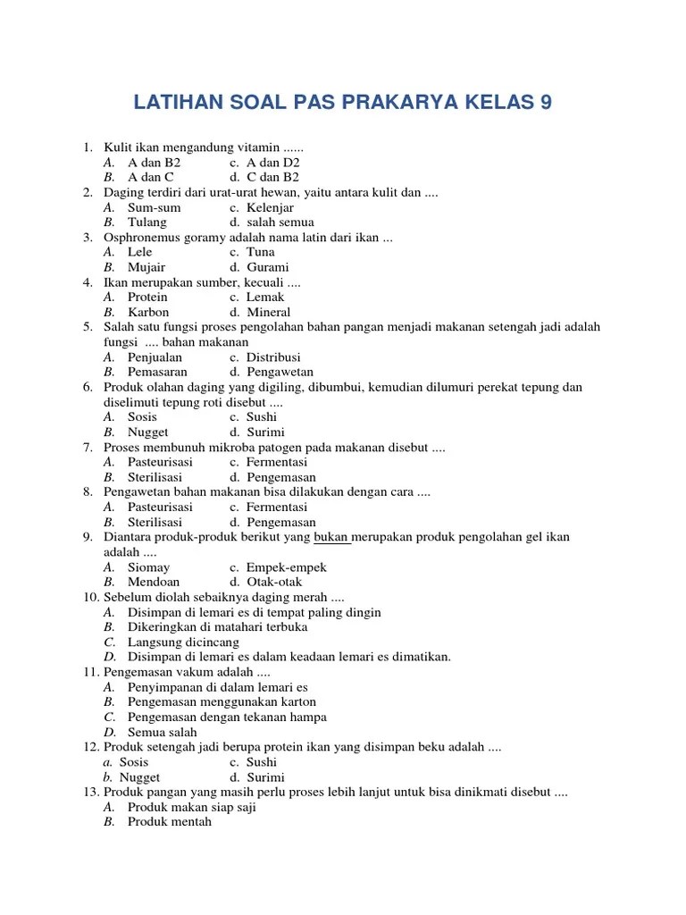 20++ Contoh soal prakarya kelas 9 kurikulum 2013 serta kunci jawabannya info