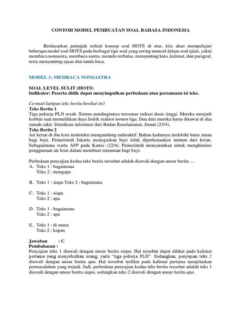 Contoh Soal Hots Bahasa Indonesia | PDF