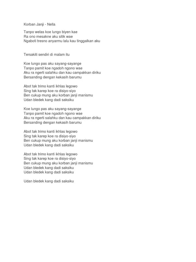 Lirik lagu korban janji dan artinya. Korban Janji Nella Pdf