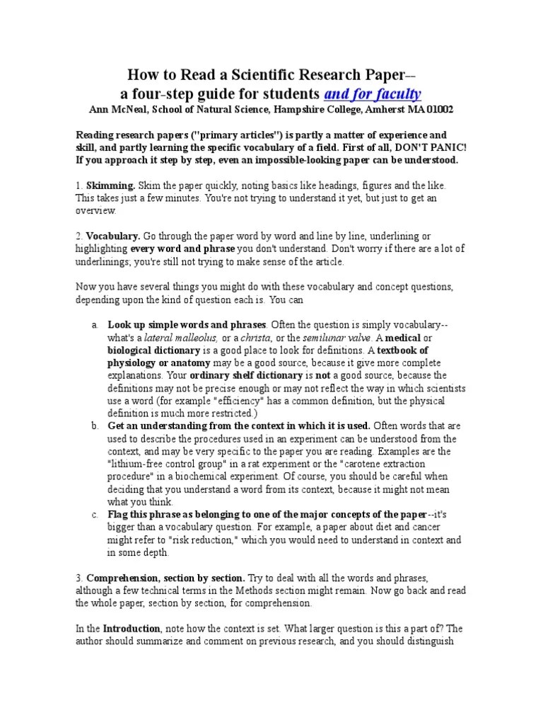 How To Read A Scientific Research Paper - A Four-Step Guide For Students | PDF | Experiment ...