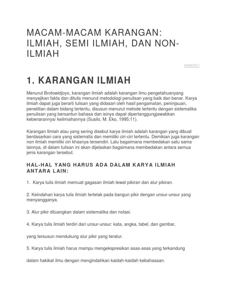 Karangan semi ilmiah (ilmiah populer) sebuah penulisan yang menyajikan. Karya Semi Ilmiah Pdf