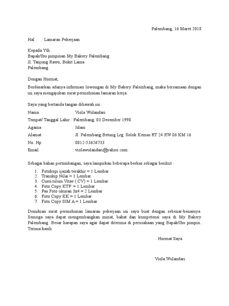 Contoh surat lamaran kerja kepada lsm backup gambar. Surat Lamaran Toko Roti 1 Pdf