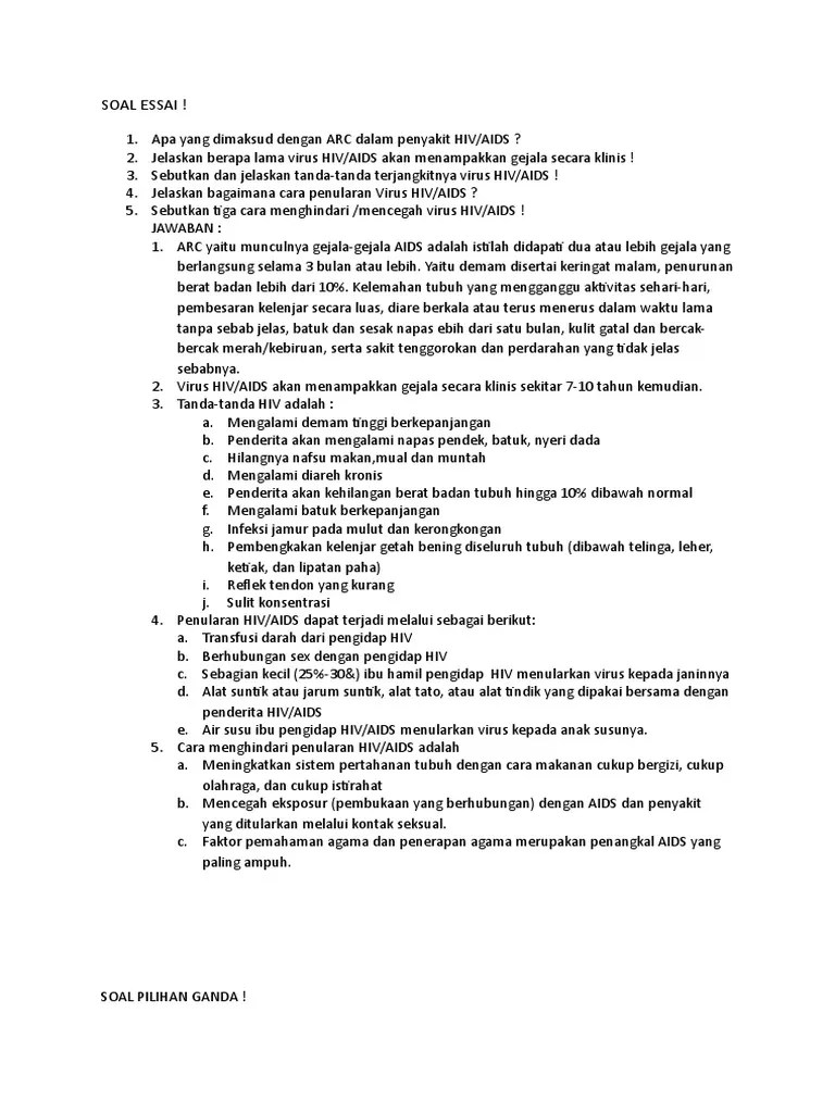 Cara pencegahan penularan hiv/aids adalah, kecuali…. Soal Hiv Pdf