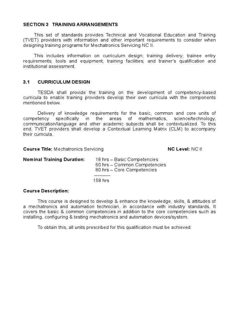 Tools And Equipment Required Mechatronics Servicing Nc Ii