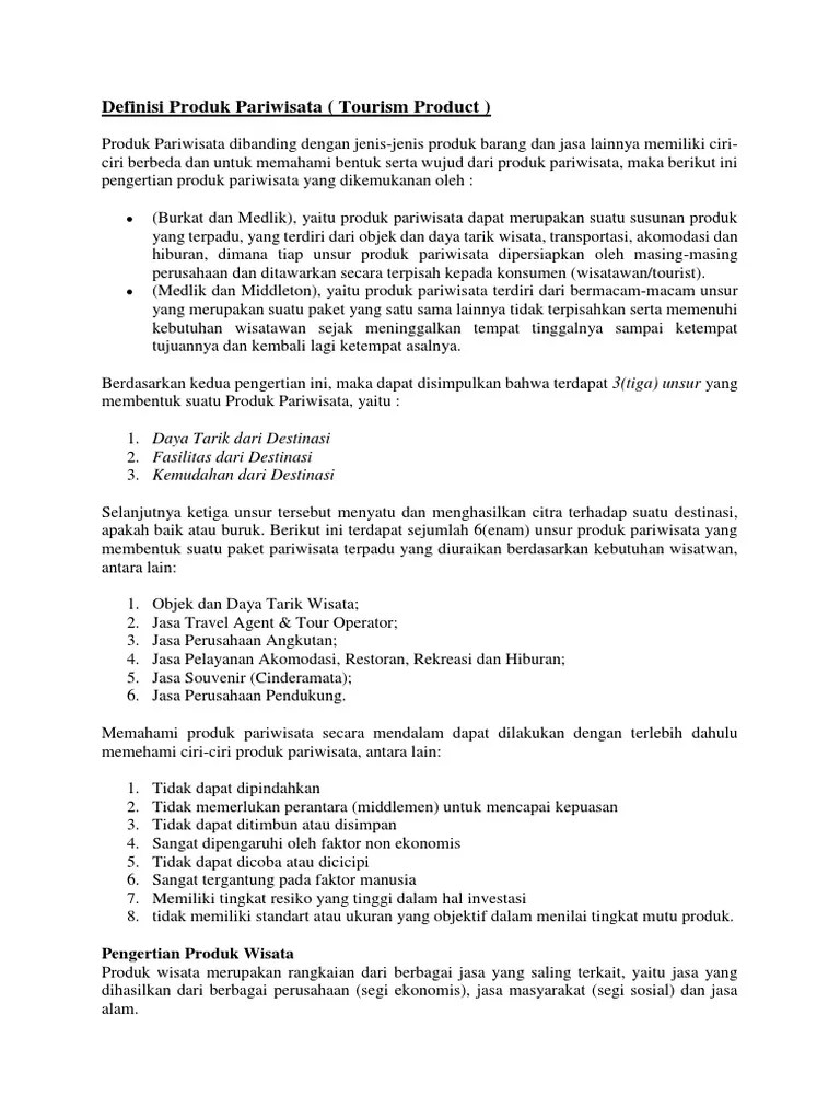 Definisi Produk Pariwisata | PDF