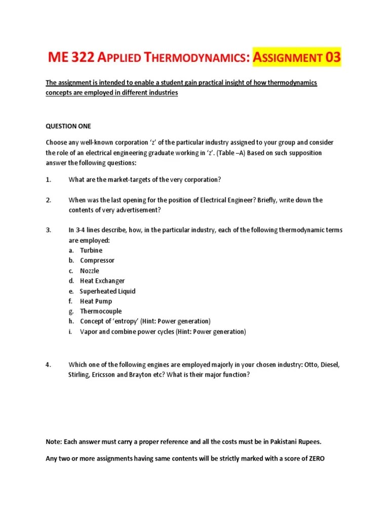 Assignment 03 Applied Thermodynamics | PDF | Cogeneration | Heat
