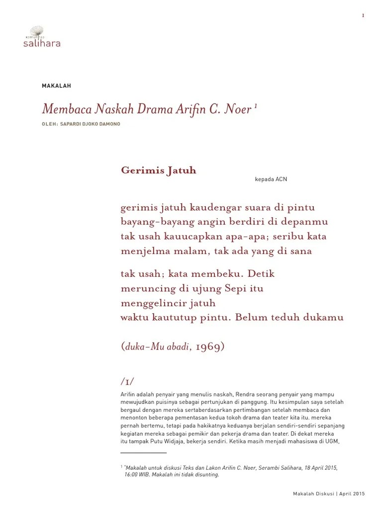 (20150418sapardi) 2015-04-18-Membaca Naskah Drama Arifin C. Noer-Sapardi  Djoko Damono | PDF