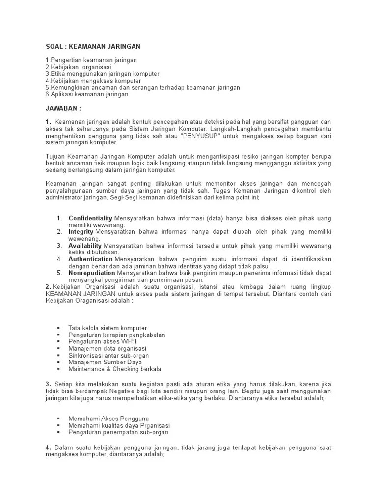 Pengembangan dan tata kelola infrastruktur teknologi informasi yang. Soal Essay Keamanan Jaringan Pdf