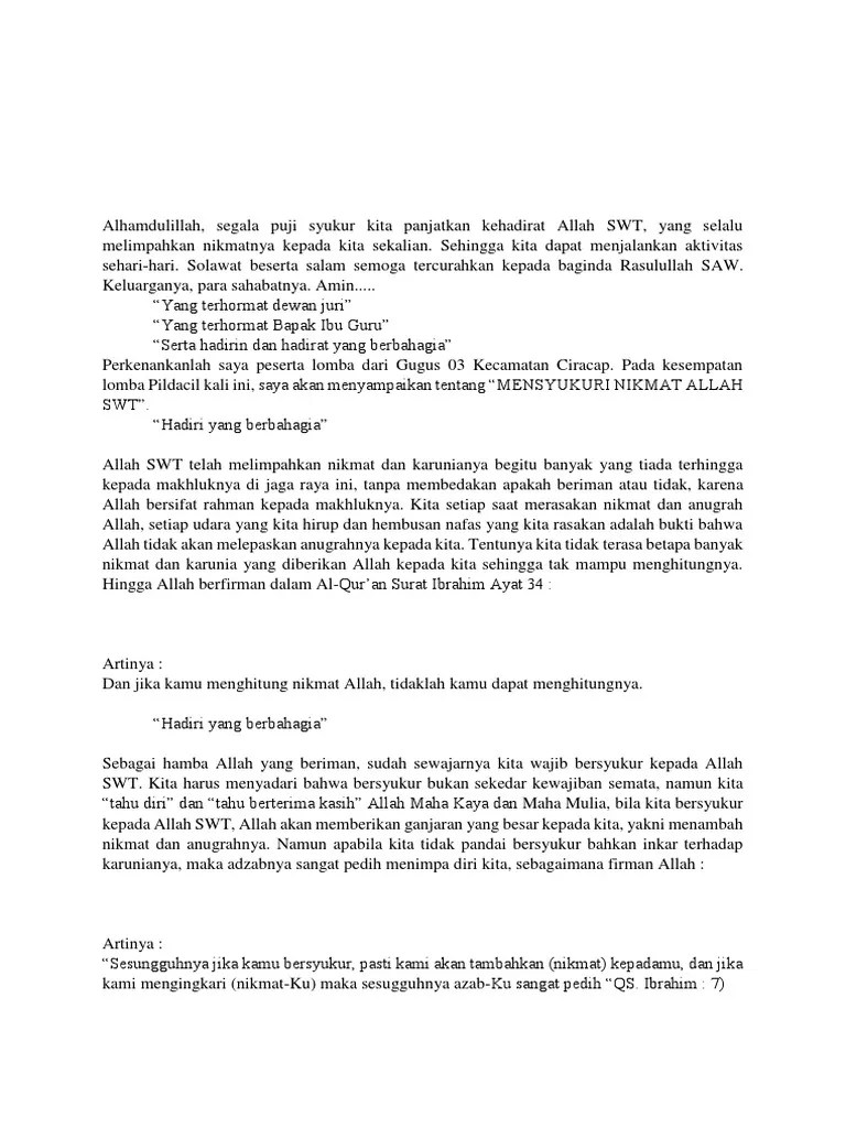 Contoh naskah ceramah | dakwah singkat tema syukur atau bersyukur. Pidato Mensyukuri Nikmat Allah Pdf