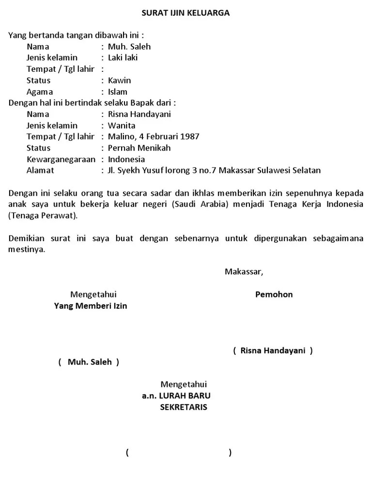 Pembuka pembuka surat biasanya berisikan dua baris kalimat utama yakni salam pembuka. Download Luar Negeri Contoh Surat Izin Orang Tua Untuk Kerja Png Kumpulan Contoh Surat