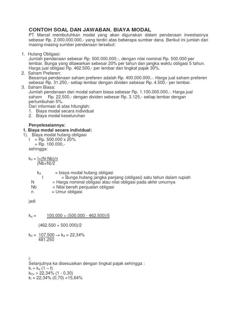 Populasi dalam penelitian ini adalah laporan keuangan pt. Contoh Soal Dan Jawaban Cost Of Capital Manajemen Keuangan Contoh Soal Terbaru