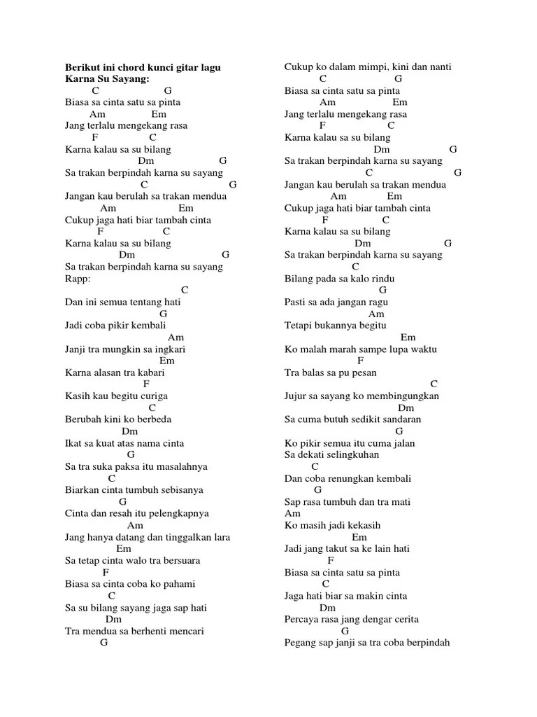 Berikut Ini Chord Kunci Gitar Lagu Karna Su Sayang | PDF