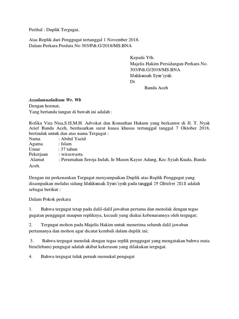 #6 waktu eksepsi dapat diajukan. Contoh Surat Gugatan Jawaban Replik Dan Duplik Id Lif Co Id