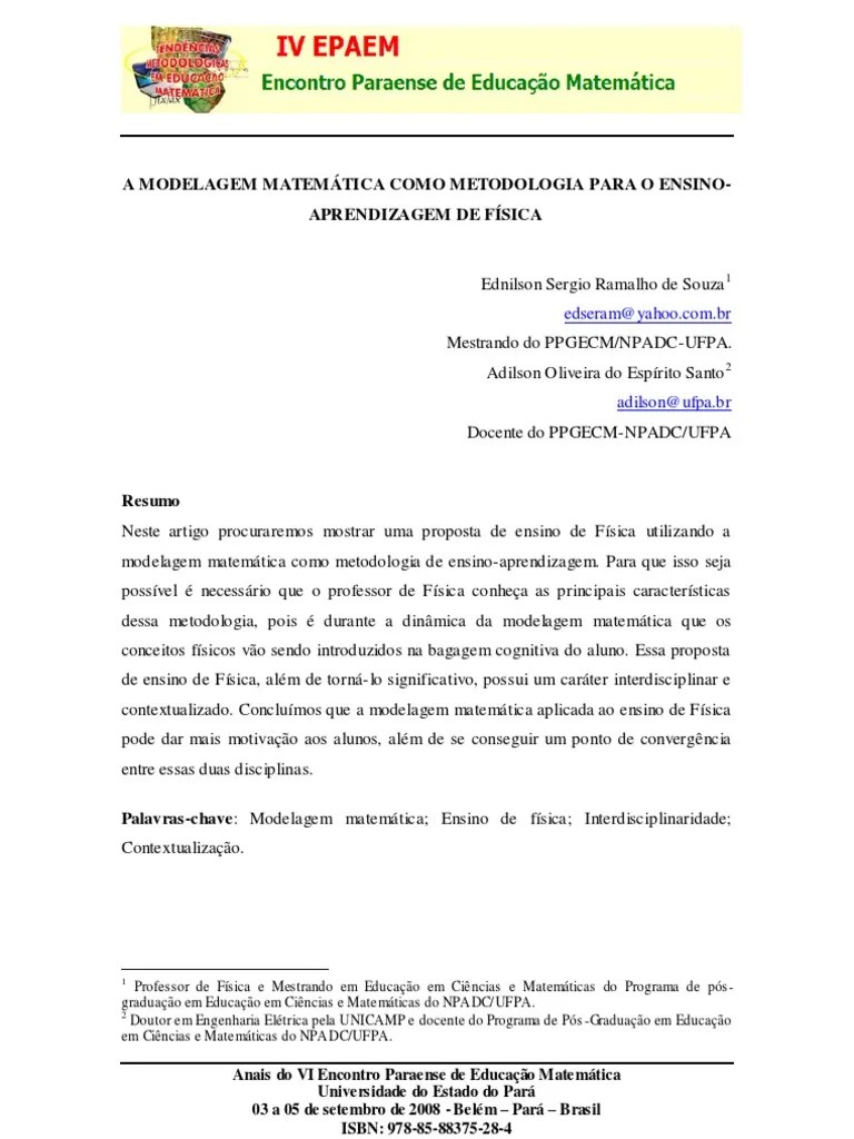 A Modelagem Matemática Como Metodologia Para O Ensino - Aprendizagem De Física | PDF | Física ...