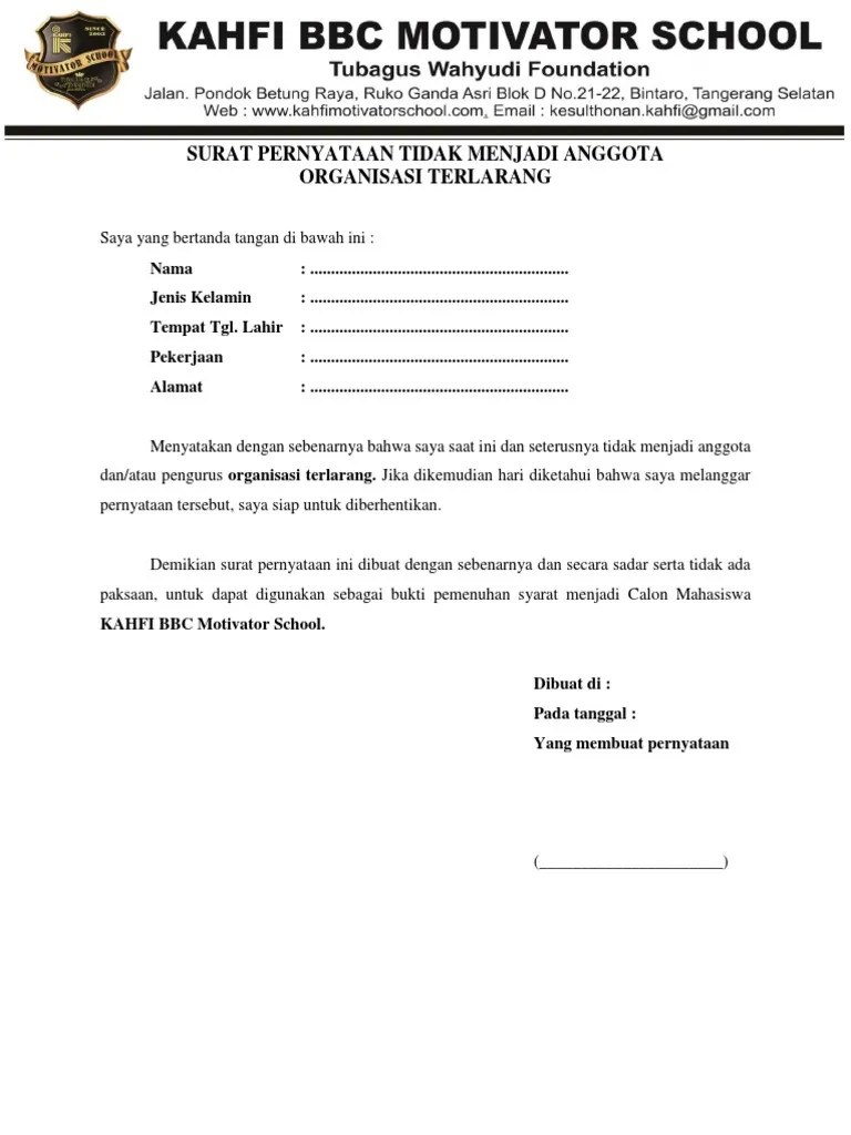 Formulir 3 Surat Pernyataan Bukan Sebagai Anggota Partai Politik 