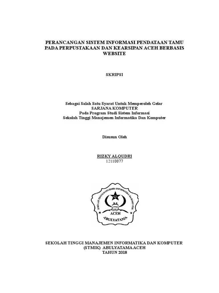 Skripsi Stmik Perancangan Sistem Informasi Pendataan Tamu Pada Perpustakaan  Dan Kearsipan Aceh Berbasis Website | PDF