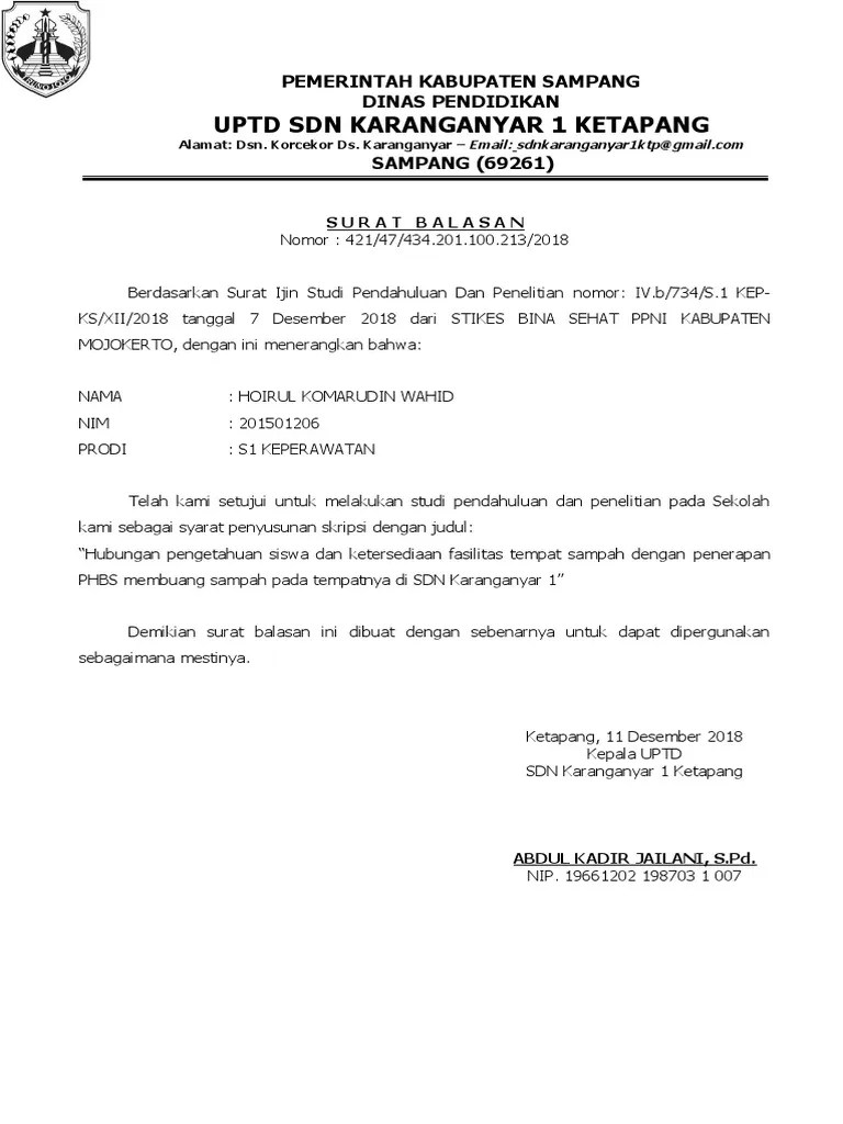 Contoh Surat Balasan Penelitian Di Perusahaan 