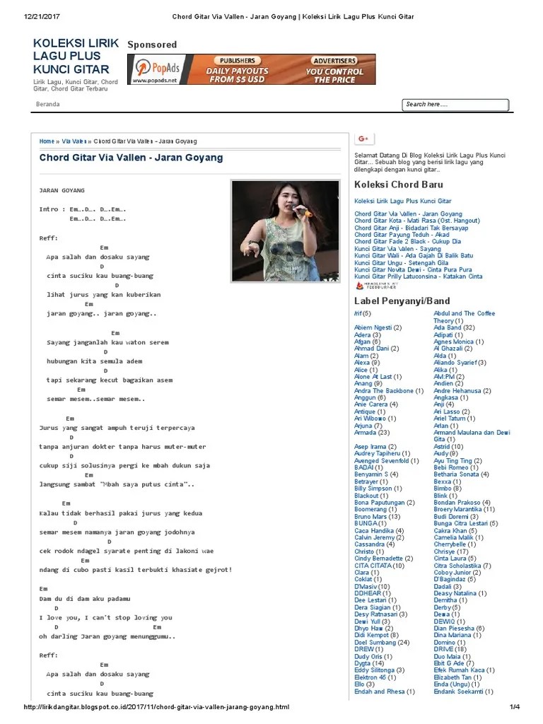 Includes midi and pdf downloads. Chord Gitar Via Vallen Jaran Goyang Koleksi Lirik Lagu Plus Kunci Gitar Pdf