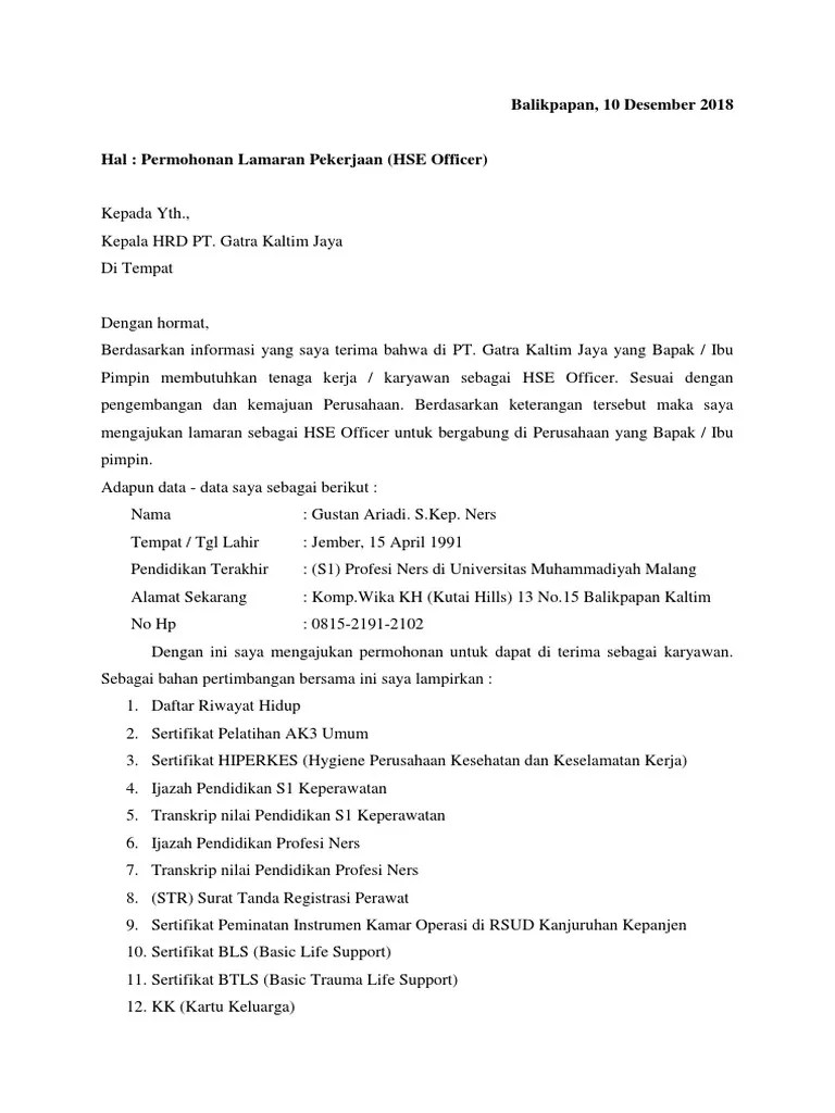 Contoh Surat Lamaran Kerja Di Elnusa Petrofin 