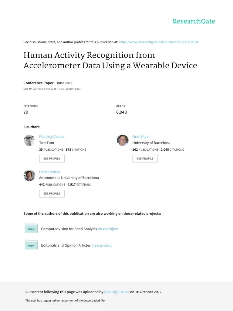 Human Activity Recognition From Accelerometer Data Using A Wearable ...