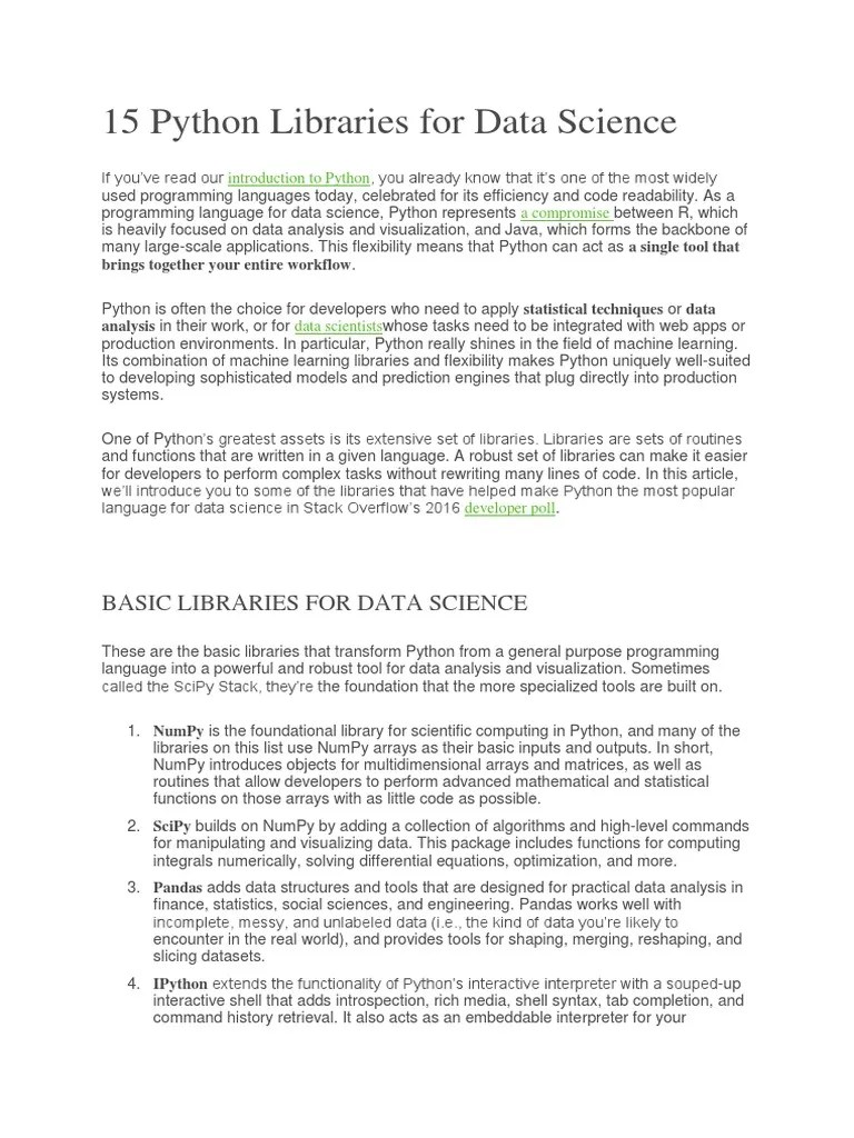 Basic Libraries For Data Science | PDF | Python (Programming Language ...