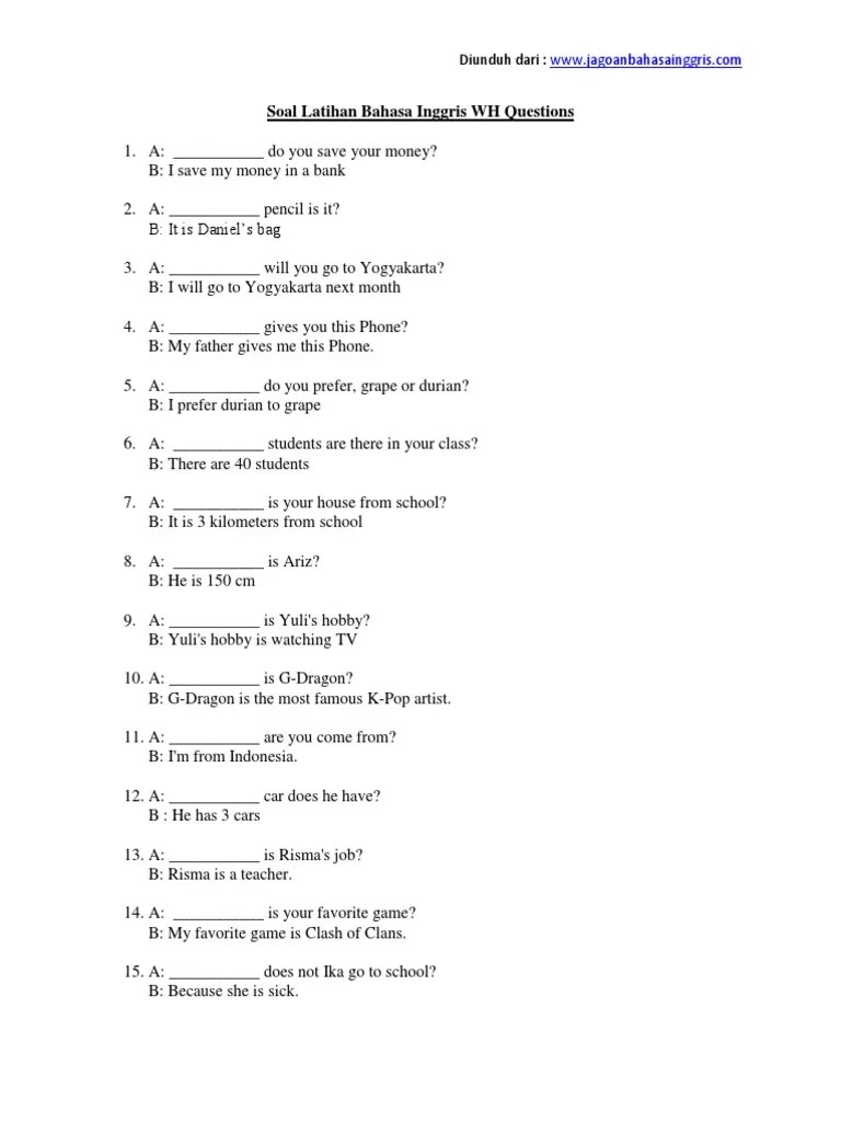 Pengertian dan contoh wh question. Contoh Soal Wh Question Beserta Jawabannya Cara Golden
