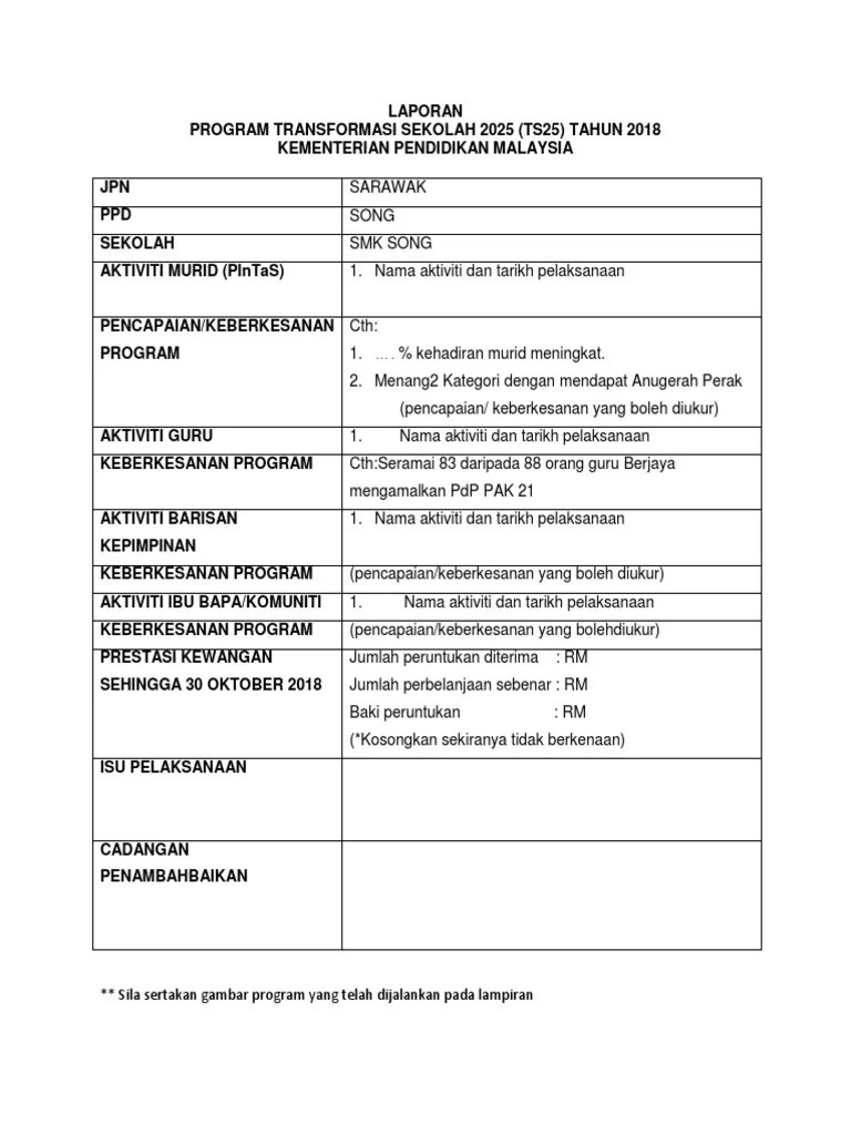 Contoh Laporan Ringkas Pelaksanaan Program Kesedaran Ts25 Di Sekolah - Taklimat Program Kesedaran Transformasi Sekolah Ts25