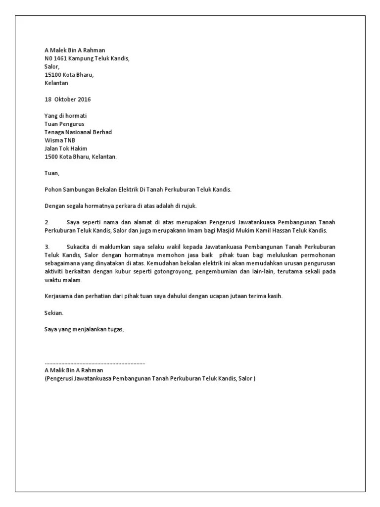 Surat Rasmi Permohonan Bekalan Air Surat Rasmi T 
