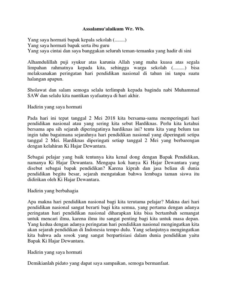 Contoh Pidato Hari Pendidikan Untuk Anak SD (Singkat) | PDF