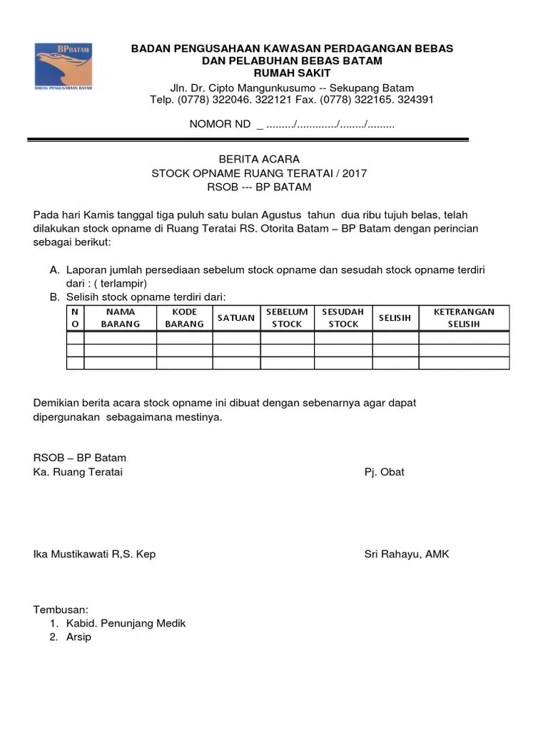 Jenis barang sisa per 31 desember 2016 sebagaimana terlampir di laporan persediaan barang tahun 2016. Stock Opname Pdf