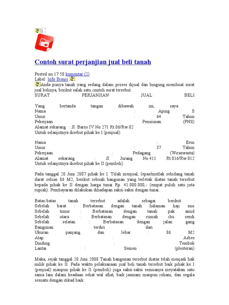 Data informasi penjual dan pembeli · 2. Contoh Surat Perjanjian Jual Beli Tanah Pdf