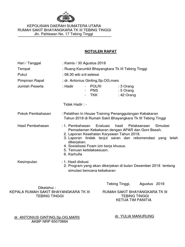 Rapat dan atau hasil audit dan atau ijazah dan bukti dokumen pelaksanaan kegiatan. Notulen Rapat Penanggulangan Kebakaran Pdf