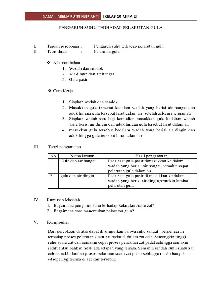 Pengaruh Suhu Terhadap Pelarutan Gula | PDF